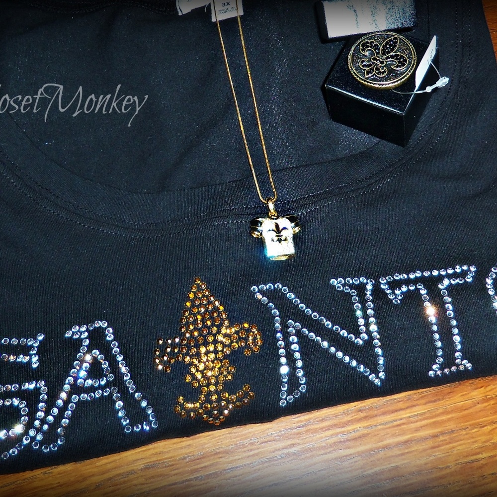 NWT BLACK SAINTS RHINESTONE TEE CUSTOM CUT